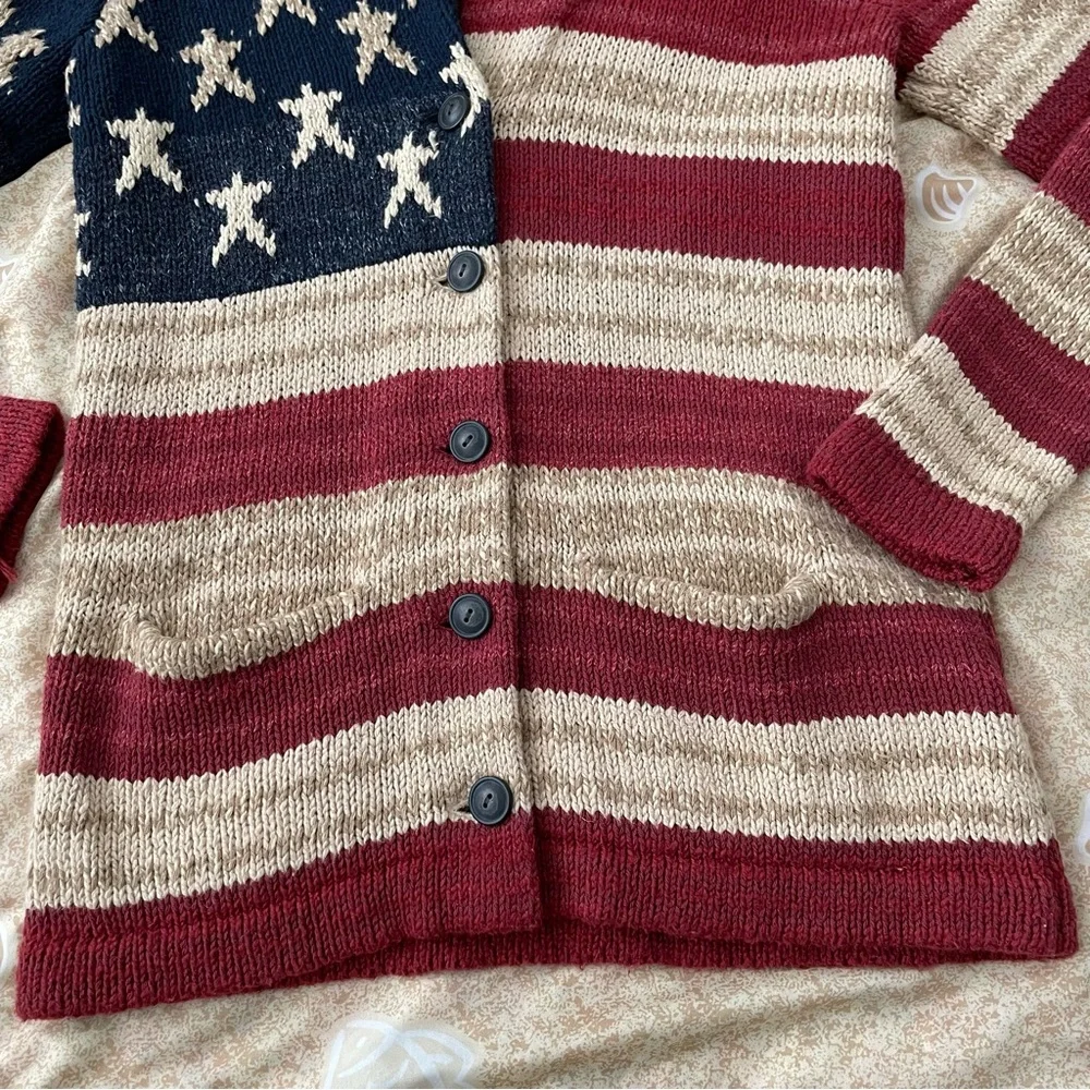 Women’s Polo Ralph Lauren American Flag Chunky Knit Cardigan Sweater Size SP - Picture 4 of 14